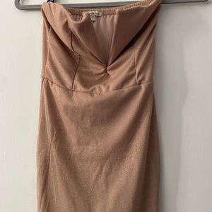 nude glitter strapless dress